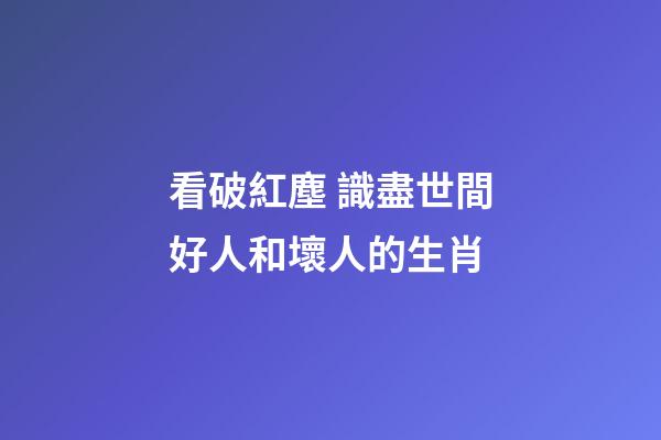 看破紅塵 識盡世間好人和壞人的生肖